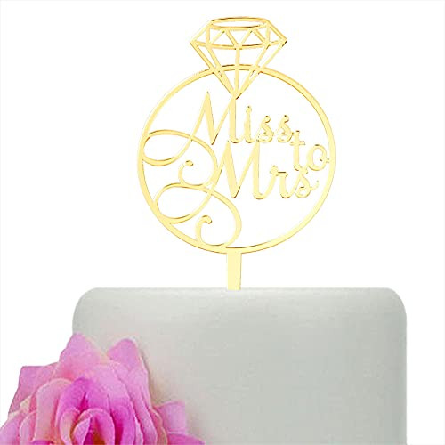 Miss to Mrs Diamond Ring Cake Topper Wedding Engagement Bridal Shower Bachelorette Party Decorations Mirror Gold