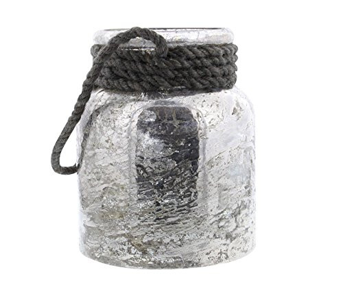 Deco 79 94964 Frosted Glass Candle Lantern with Jute Rope Handle Gray
