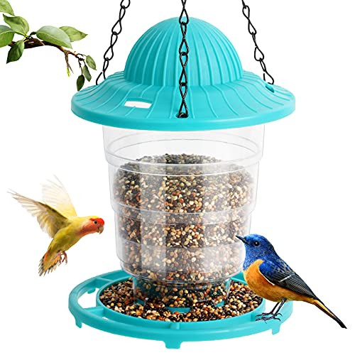 Bird Feeder, Hanging Wild Bird Feeder for Outside, 520ML Squirrel Proof Bird Feeders with Rotating Lock, Suitable for Corn, Sunflower Seeds and Mixed Feed Grey -Green-