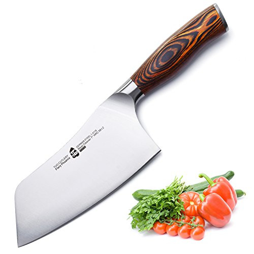 TUO Cutlery Vegetable Meat Cleaver Knife - Chinese Chef's Knife - HC German Stainless Steel with Pakkawood Handle with Case - 7" - Fiery Series