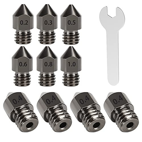 3D Printer Nozzles 11PCS Hardened Steel MK8 Extruder Nozzles 0.2mm, 0.3mm, 0.4mm, 0.5mm, 0.6mm, 0.8mm, 1.0mm with Storage Box Spanner for 3D Printer Makerbot Creality CR-10