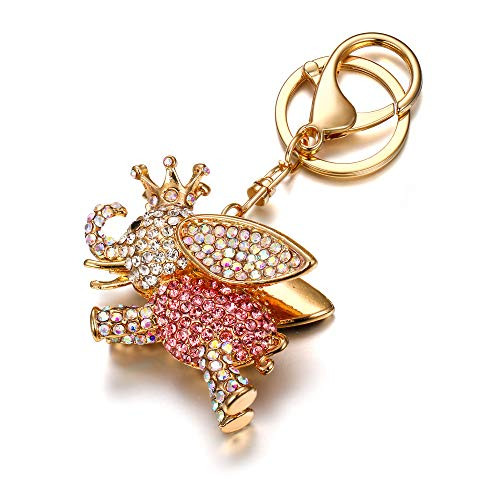 Flyonce Crystal Rhinestone Lucky Elephant Keychain Anmial Key Ring Car Bag Purse Charm Decoration Pink
