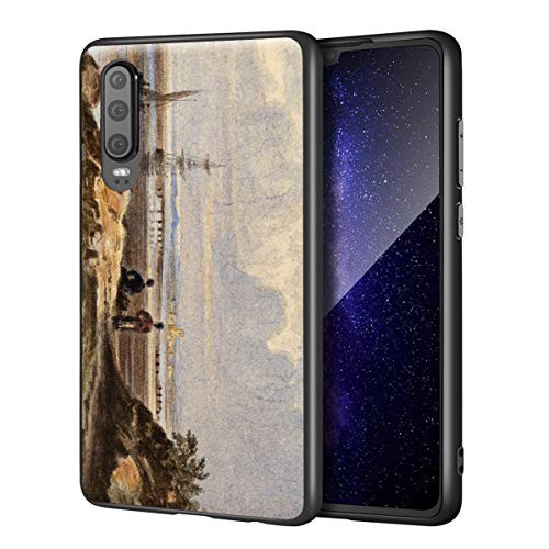 John Varley for Huawei P30 Case/Art Cellphone Case/Giclee UV Reproduction Print on Mobile Phone Cover-Seashore with Two Figures and A Distant Town-