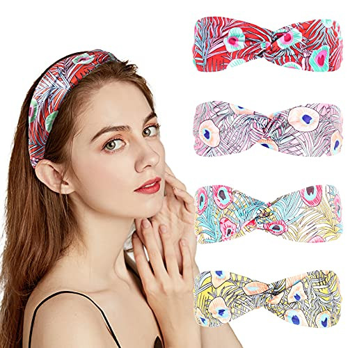 4 Pack Boho Headbands for Women Knotted Headband Cross Elastic Twisted Head Wrap Elastic Hair Band 4 Pack Boho Headbands for Women Knotted Headband Cross Elastic Twisted Head Wrap Elastic Hair Band