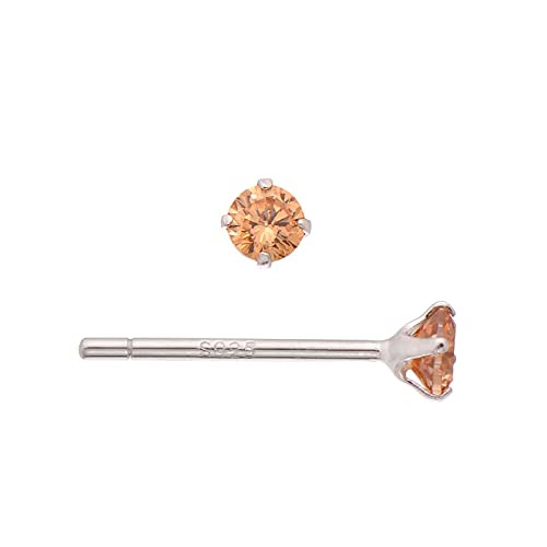 Tiny Sterling Silver Cubic Zirconia Earrings Studs 3MM, Citrine Yellow Color