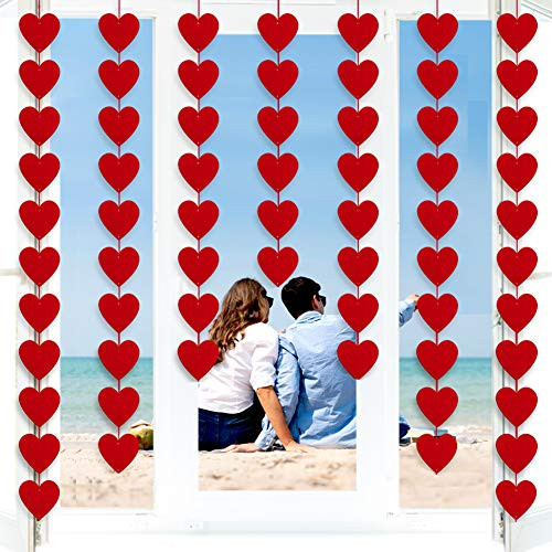 120 Red Hearts Felt Garland for Valentines Day Decorations - NO DIY - Valentines Day Hanging Decor - Red Heart Hanging String Garland for Valentines Wedding Anniversary Birthday Party Supplies