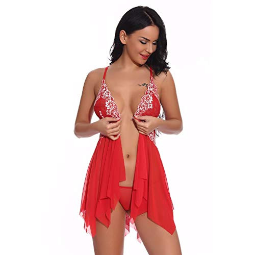 Women Lace Lingerie Babydoll V Neck Chemise Sexy Chemise Nightie Strap Mesh Sleepwear Full Slip Nightwear Red Women Lace Lingerie Babydoll V Neck Chemise Sexy Chemise Nightie Strap Mesh Sleepwear Full Slip Nightwear Red