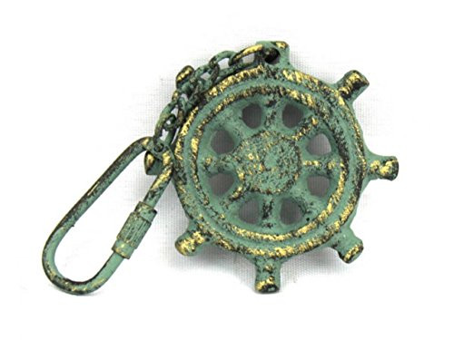 Hampton Nautical Nautical Decor Antique Silver Cast Iron Ship Wheel Key Chain, 5"