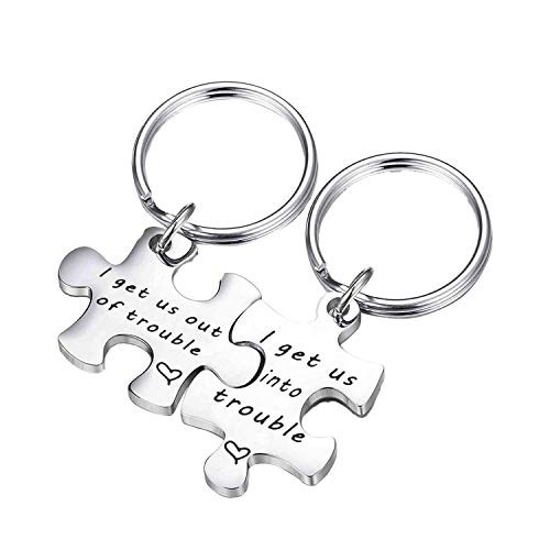 PLITI Funny Puzzle Matching Keychain I Get Us Into Trouble I Get Us Out of Trouble Keychain Gift for Good Friend Siblings -into Trouble Keys-