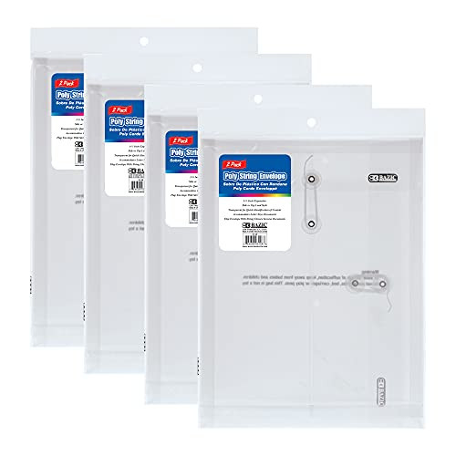BAZIC Plastic Envelope Poly Envelopes, Letter Size Clear Folder String Closure 1 Top  and  1 Side Loading, A4 Size File Folders, School Office Supplies, Total 8 Counts