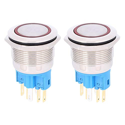 2Pcs Push Button Switch Metal Momentary Stainless Push Button Switch DC12-24V IP65 22mm -??-
