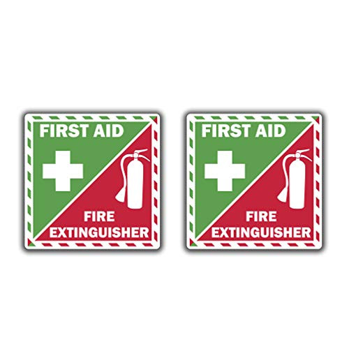 First Aid Fire Extinguisher Inside Vinyl Sticker Decal Emergency Safety Kit Set of 2 -6" x 6"-
