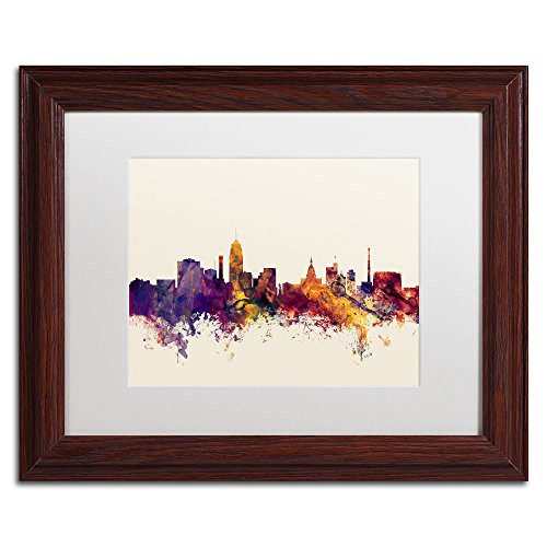 Lansing Michigan Skyline by Michael Tompsett, White Matte, Wood Frame 11x14-Inch