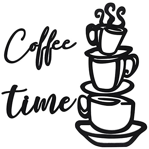Jetec 3 Pieces Co?ee Time Sign Rustic Wooden Coffee Cup Wall Decor for Kitchen and Cafe, Wooden Coffee Station Sign with Double-Sided Tape, Coffee Time Wall Art, Coffee Bar Sign