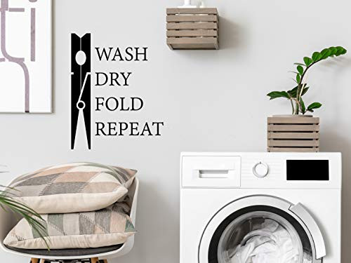 STORY OF HOME DECALS.COM Wash Dry Fold Repeat -Clothespin- Vertical Wall Decal Home Decor Wall Sticker Home Decor Accents Laundry Room Wall Sticker Laundry Wall Decal Laundry Vinyl Wall Decal Laundry