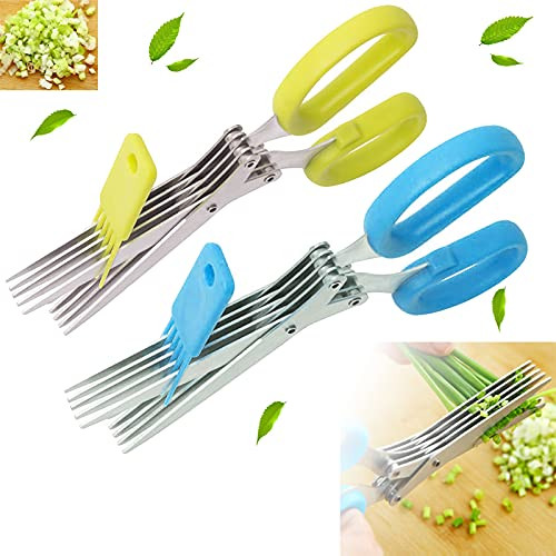 2 Pieces Herb Scissors, Premium Multi-purpose Kitchen Shears with 5 Blades and Cleaning Brush, Stainless Steel Heavy Duty Gadgets Shears for Cutting, Shredding and Cooking Fresh Garden Herbs