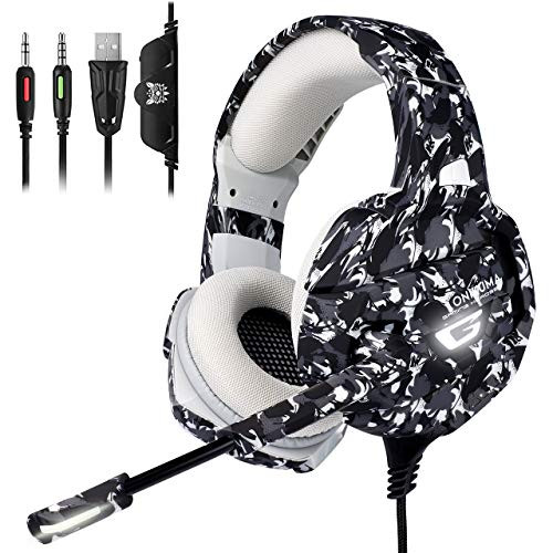 ONIKUMA Xbox One Gaming Headset, PS4 Headset with 7.1 Surround Sound, Noise Canceling Over-Ear Headphones with Mic, Soft Memory Earmuff for PS4, PC, Xbox One Controller PS2 Nintendo Switch