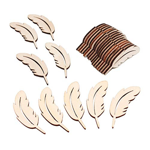 Booluee 50 Pcs Blank Wood Slices Unfinished Wood Cutout Feather Shape Embellishments Wood Pieces for Wooden Craft DIY Projects, Gift Tags, Home Decoration -Feather- Booluee 50 Pcs Blank Wood Slices Unfinished Wood Cutout Feather Shape Embellishments Wood Pieces for Wooden Craft DIY Projects, Gift Tags, Home Decoration -Feather-