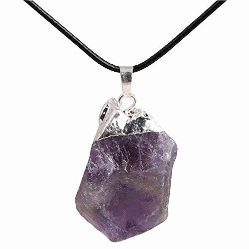 GEM-inside Natural Raw Crude Amethyst Quartz Crystal Pendant 1.29" Dowsing Chakra Pendulum for Divination Real Stone Reiki Necklaces Jewelry for Women Energy
