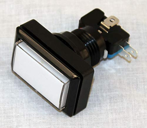 RetroArcade.us ra-button-whit-led11 Arcade Game Illuminated Button Rectangle for Arcade and Crane Machines White Jamma mame