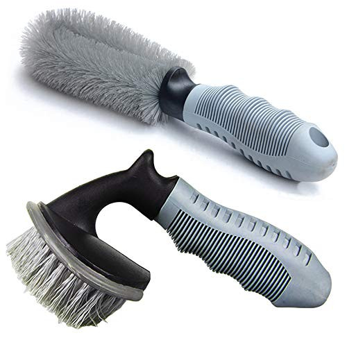 Linkhood 2-Pack Steel and Alloy Wheel Cleaning Brush, Rim Brush  plus Tire Brush Cleaner for Your Car, Motorcycle or Bicycle Tire Brush Washing Tool