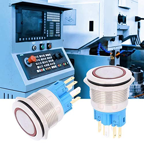 IP65 6-Pin 2Pcs Push Button Switch DC12-24V Stainless Steel Mounting Hole for Industry-red-