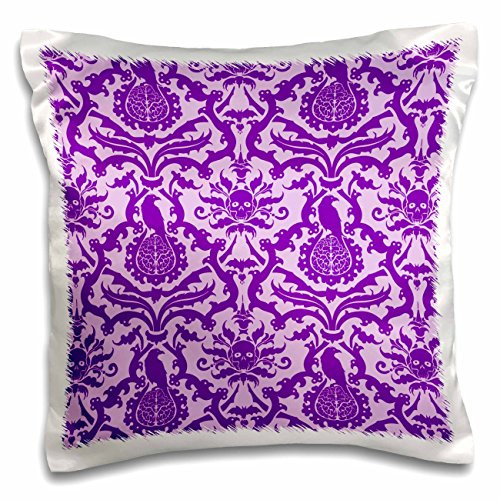 3dRose Bats, Ravens, Brains and Skulls Goth Horror Damask Pattern in Red-Pillow Case, 16 by 16" -pc-220800-1-