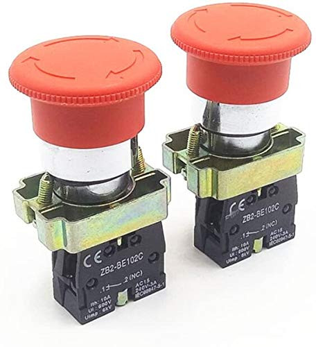 UXJUNHUI 2PCS 22mm NC Red Mushroom Emergency Stop Push Button Switch 600V 10A ZB2-BE102C