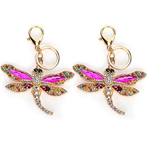 2Pcs Rhinestone Winged Dragonfly Crystal Rhinestone Keychain Bag Charm Pendent Jewellery Keychain Dragonfly Charm Gift for Women