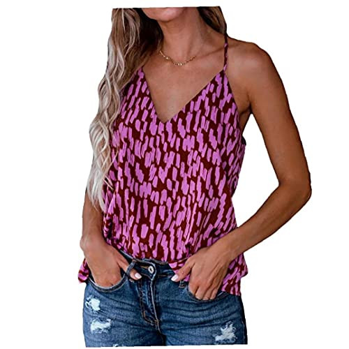 Women Loose Tank Tops V-Neck Sleeveless Casual Tops Summer Sexy Halter Vest Rosy L
