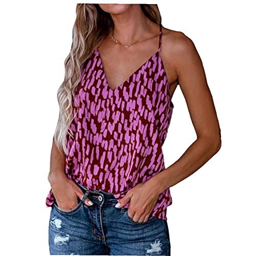 Women Loose Tank Tops V-Neck Sleeveless Casual Tops Summer Sexy Halter Vest Rosy XL