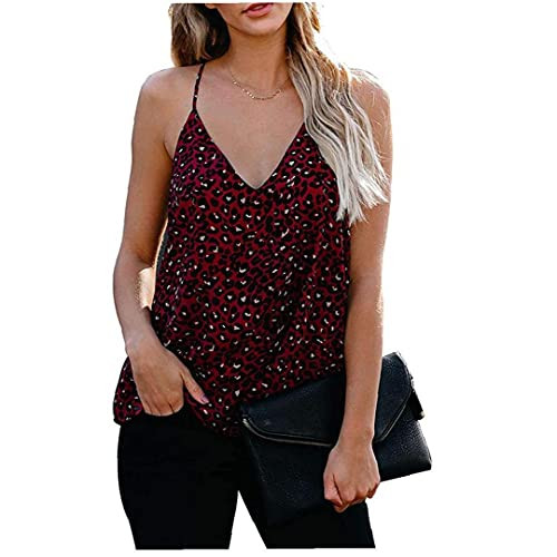 Women Loose Tank Tops V-Neck Sleeveless Casual Tops Summer Sexy Halter Vest Claret S