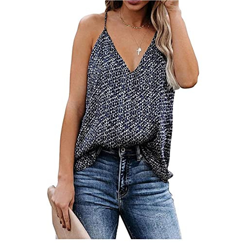 Women Loose Tank Tops V-Neck Sleeveless Casual Tops Summer Sexy Halter Vest Blue S