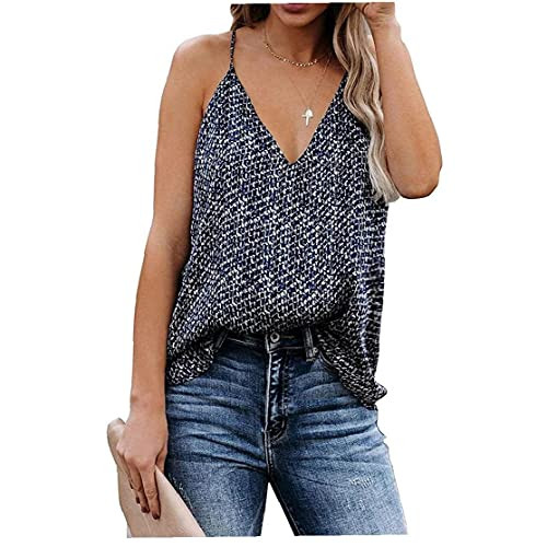 Women Loose Tank Tops V-Neck Sleeveless Casual Tops Summer Sexy Halter Vest Blue M