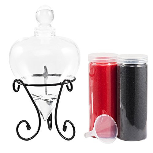 AF ANDREW FAMILY Wedding Glass Heart Shaped Unity Sand Ceremony Set of 5 Decorative Sand Included Red and Black