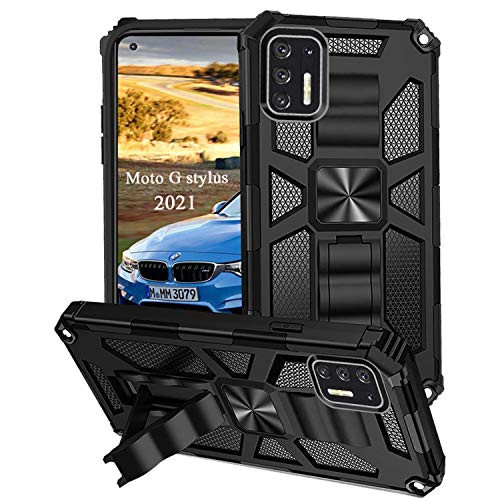 Compatible Motorola Moto G Stylus 2021 Phone Case with Magnetic Kickstand,Rugged Durable Dual Layers Hybrid Shockproof Bumper Military Heavy Duty Hard Shell for Moto G Stylus 2021 Cover Case -Black