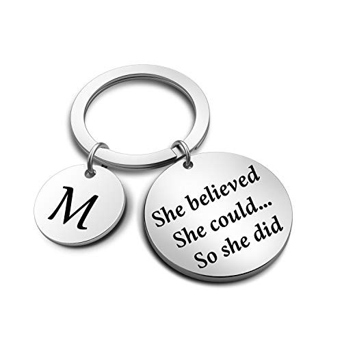 Initial Keychain She Believed She Could So She Did Keychain Inspirational Jewelry 2020 2021 Graduation Keychain-M KR-