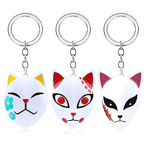 3 in 1 JCvCX Anime Demon Slayer Keychains Kamado Tanjirou Sabito Makomo Mask Keychains Kimetsu No Yaiba Keychains Kamado Tanjirou Sabito Makomo Cosplay Mask Cotume Keyring Zinc Alloy Car Key Ring Key Tag