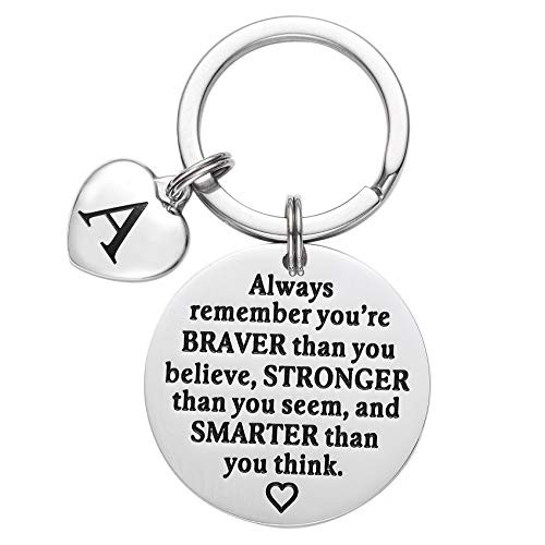 Inspirational Gifts 26 Letter Keychain You are Braver Than You Believe Keychains Motivational Gifts for Women Teen Girls Daughter Son Birthday Graduation Gift Keyring
