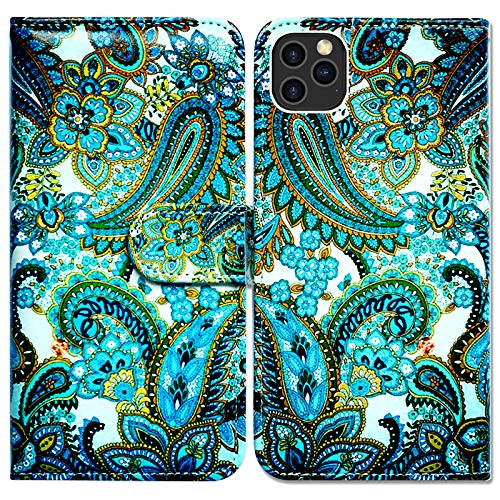 iPhone 12 Pro Max Case,Bcov Green Paisley Pattern Leather Flip Phone Case Wallet Cover with Card Slot Holder Kickstand for iPhone 12 Pro Max
