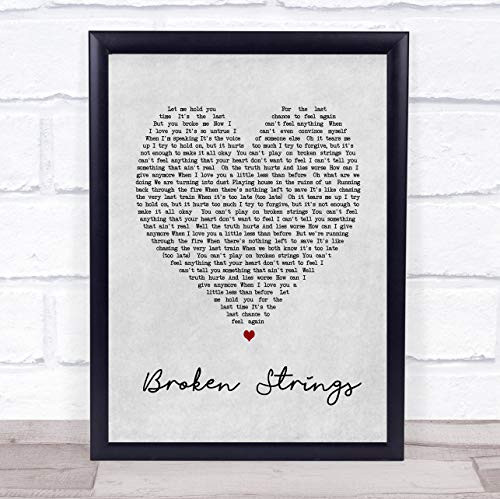 Broken Strings Grey Heart Song Lyric Quote Print