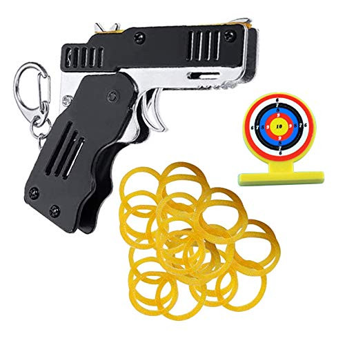 UpdateClassic Pocket Rubber Banders Gun, Rubber Launcher Gun Toy Keychain, All Metal Mini Folding Rubber Band Gun Outdoor Sport Toy Keychain Kid Children