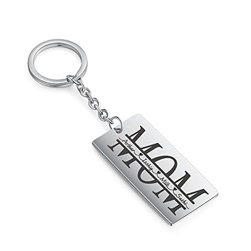 ROSI Custom Mom Key Chain with 1-4 Child Names,Unique Gifts for Mother,Mother's Day Gifts from Daughter,Engraving Name Keychain for the Best Mom,Wife Gifts