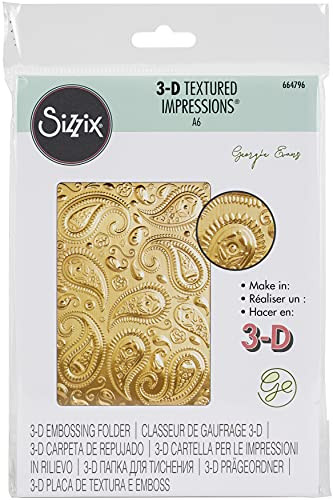 Sizzix 3-D Textured Impressions Embossing Folder Paisley by Georgie Evans, 664796, Multicolor