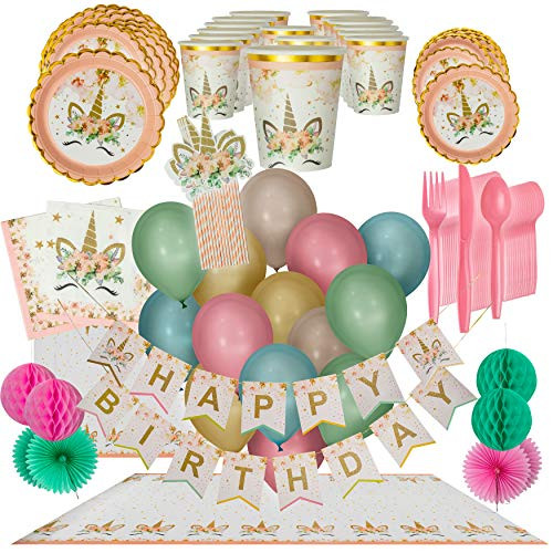 LHM Unicorn Birthday Party Supplies for Girls - Plates, Cups, Napkins, (16 Guests Set) Banner and Decorations, Balloons, Unicorn Plates, Napkins, Cups, Tablecloth, Pink Straws, Cutlery | Unicorn Birthday and Event Decor LHM Unicorn Birthday Party Supplies for Girls - Plates, Cups, Napkins, (16 Guests Set) Banner and Decorations, Balloons, Unicorn Plates, Napkins, Cups, Tablecloth, Pink Straws, Cutlery | Unicorn Birthday and Event Decor