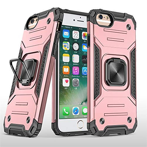 Ring Stand Case for iPhone 6S Plus,iPhone 6 Plus Armor Heavy Duty Shockproof Case,360 Metal Rotating Ring Kickstand Holder Magnetic Car Mount Cover for iPhone 6 Plus/6S Plus -Rose Gold