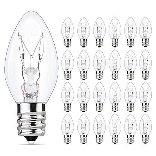 5 Watt Night Light Bulbs, C7 Replacement Bulbs for Salt Lamp Plug-in Light Bulb, Candle, Electric Window, Flea Trap Light, E12/C7 Candelabra Base, 120 Volt, 25 Pack