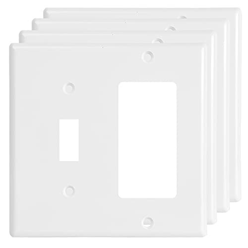Decora Wall Plate Toggle Light Switch Cover 2-Gang Combination Wall Plates, Double Switch Plate Covers Receptacle Outlet Cover, White -4-Pack- Decora Wall Plate Toggle Light Switch Cover 2-Gang Combination Wall Plates, Double Switch Plate Covers Receptacle Outlet Cover, White -4-Pack-