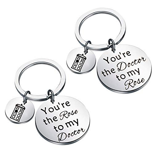 BAUNA Doctor Who Keychain Tardis Keychain with Police Box Charm You're The Doctor to My Rose Couple Gift Keychain Set for 2 -Doctor Who-