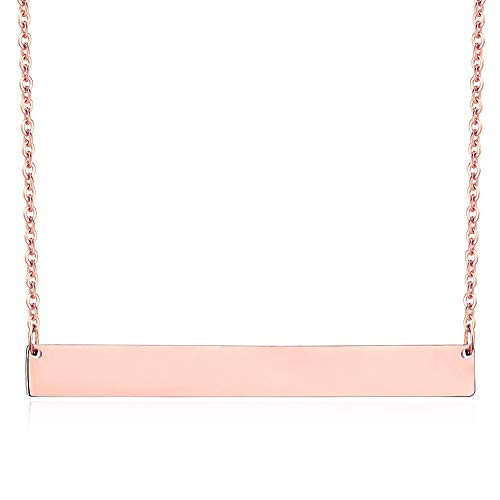 Lazycat Stainless Steel 18K Plated Bar Necklace with Engravable Bar Pendant -Rose Gold- Lazycat Stainless Steel 18K Plated Bar Necklace with Engravable Bar Pendant -Rose Gold-